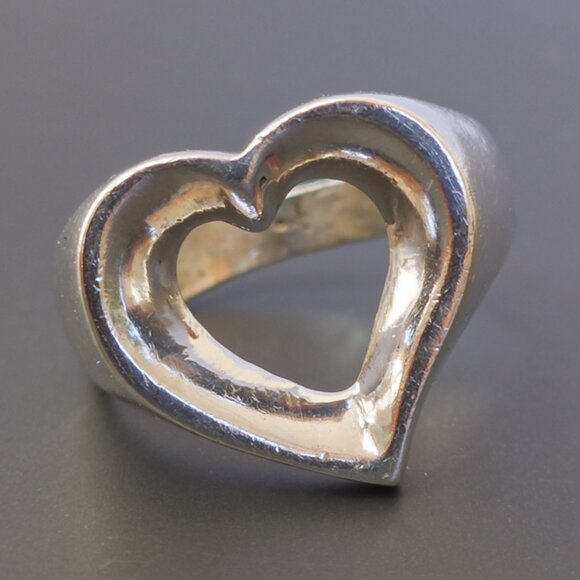 Vintage TAXCO Sterling Open-Heart Signet Ring — Size ~7.25 - Picture 3 of 12